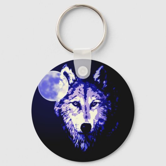 Wolf & Moon Dark Blue Night Collage Sleutelhanger (Voorkant)