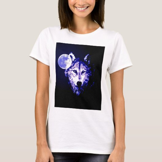 Wolf & Moon Dark Blue Night Collage T-shirt (Voorkant)