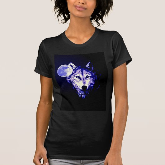 Wolf & Moon Dark Blue Night Collage T-shirt (Voorkant)