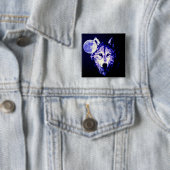 Wolf & Moon Dark Blue Night Collage Vierkante Button 5,1 Cm (In situ)