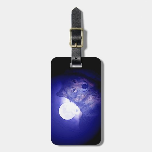 Wolf, Moon en Blue Night Bagagelabel (Voorkant verticaal)
