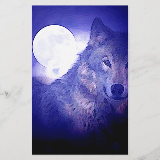 Wolf, Moon en Blue Night Briefpapier (Voorkant)
