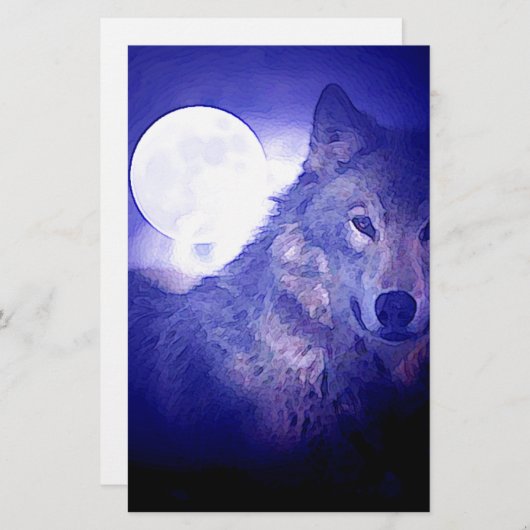 Wolf, Moon en Blue Night Briefpapier (Voorkant / Achterkant)
