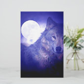 Wolf, Moon en Blue Night Briefpapier (Staand voorkant)