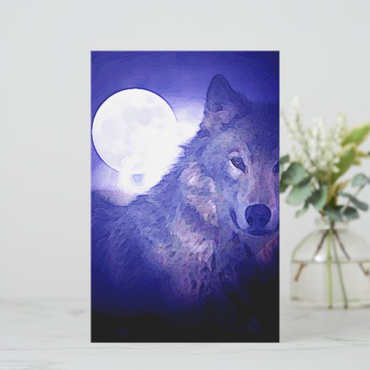 Wolf, Moon en Blue Night Briefpapier (Staand voorkant)