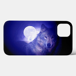 Wolf, Moon en Blue Night Case-Mate iPhone Case