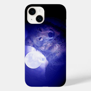 Wolf, Moon en Blue Night Case-Mate iPhone Case