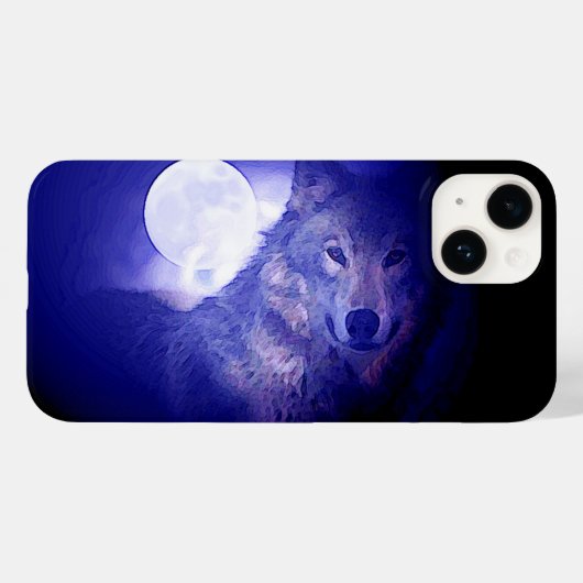 Wolf, Moon en Blue Night Case-Mate iPhone Case (Achterkant (horizontaal))