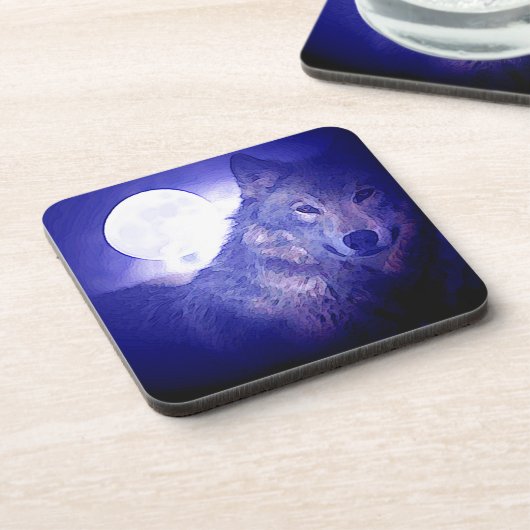 Wolf, Moon en Blue Night Drankjes Onderzetter (Linkerzijde)