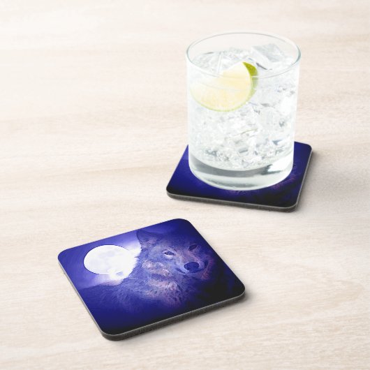 Wolf, Moon en Blue Night Drankjes Onderzetter (Rechterzijde)