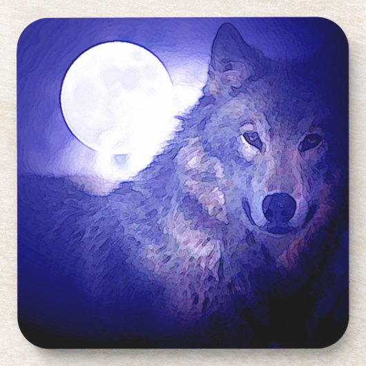 Wolf, Moon en Blue Night Drankjes Onderzetter (Voorkant)