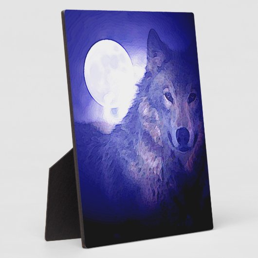 Wolf, Moon en Blue Night Fotoplaat (Zijkant)