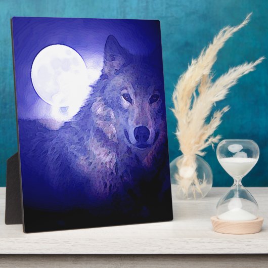 Wolf, Moon en Blue Night Fotoplaat (Zijkant)