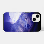 Wolf, Moon en Blue Night iPhone Hoesje (Achterkant horizontaal)