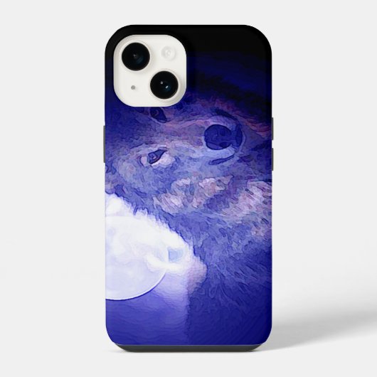 Wolf, Moon en Blue Night iPhone Hoesje (Achterkant)