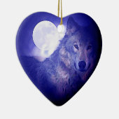 Wolf, Moon en Blue Night Keramisch Ornament (Rechts)