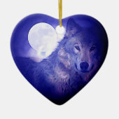 Wolf, Moon en Blue Night Keramisch Ornament (Voorkant)