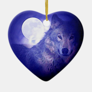 Wolf, Moon en Blue Night Keramisch Ornament