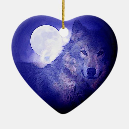 Wolf, Moon en Blue Night Keramisch Ornament (Achterkant)