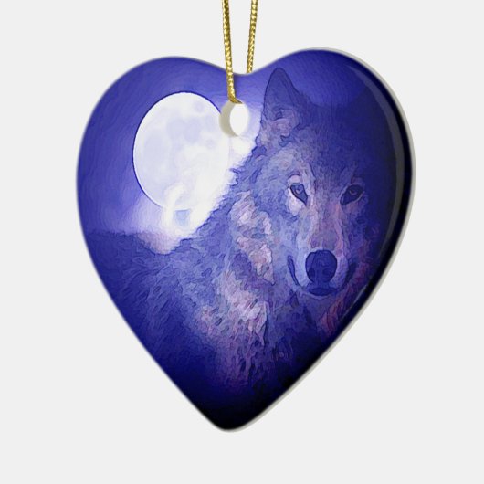 Wolf, Moon en Blue Night Keramisch Ornament (Links)