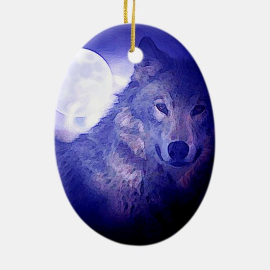 Wolf, Moon en Blue Night Keramisch Ornament (Achterkant)