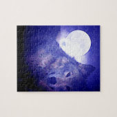 Wolf, Moon en Blue Night Legpuzzel (Horizontaal)