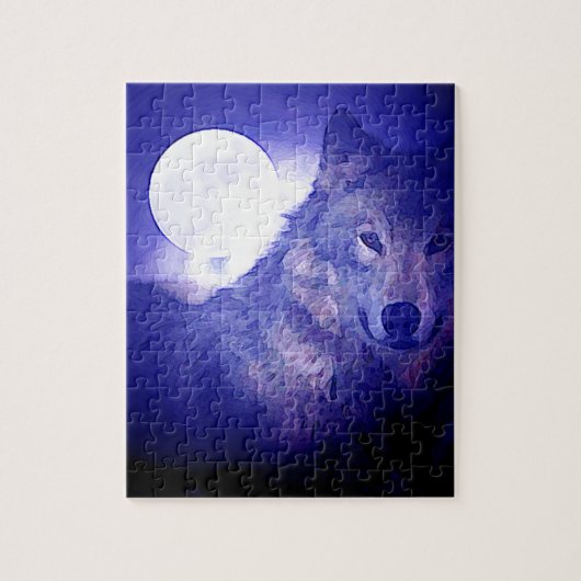Wolf, Moon en Blue Night Legpuzzel (Verticaal)