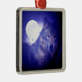 Wolf, Moon en Blue Night Metalen Ornament (Rechts)