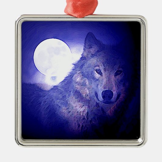 Wolf, Moon en Blue Night Metalen Ornament (Voorkant)