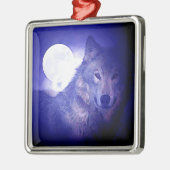 Wolf, Moon en Blue Night Metalen Ornament (Links)