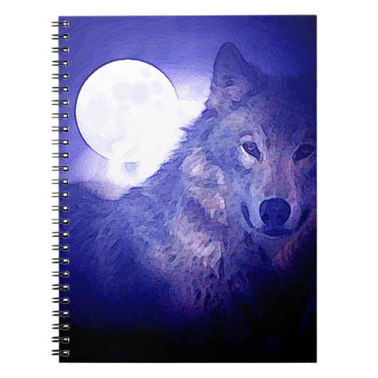 Wolf, Moon en Blue Night Notitieboek (Voorkant)