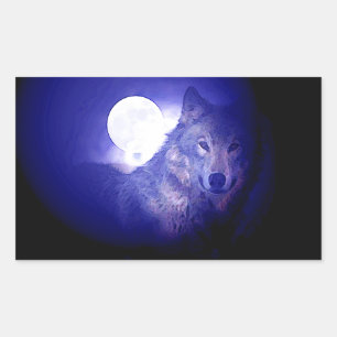 Wolf, Moon en Blue Night Rechthoekige Sticker