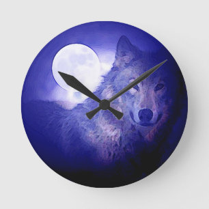 Wolf, Moon en Blue Night Ronde Klok