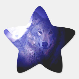 Wolf, Moon en Blue Night Ster Sticker