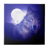 Wolf, Moon en Blue Night Tegeltje (Voorkant)