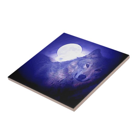 Wolf, Moon en Blue Night Tegeltje (Zijkant)
