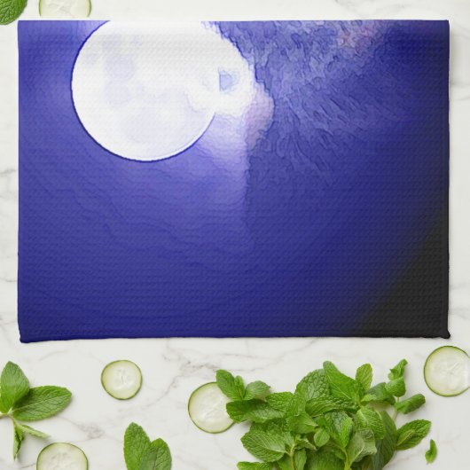 Wolf, Moon en Blue Night Theedoek (Gevouwen)