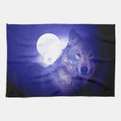 Wolf, Moon en Blue Night Theedoek (Horizontaal)