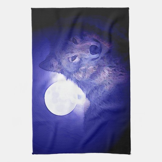 Wolf, Moon en Blue Night Theedoek (Verticaal)