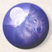 Wolf, Moon en Blue Night Zandsteen Onderzetter (Voorkant)