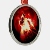 Wolf, Moon en Red Sky Metalen Ornament (Rechts)