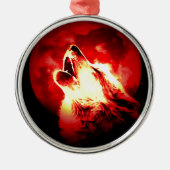 Wolf, Moon en Red Sky Metalen Ornament (Voorkant)