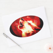 Wolf, Moon en Red Sky Ovale Sticker (Envelop)