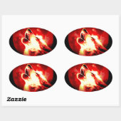 Wolf, Moon en Red Sky Ovale Sticker (Vel)