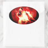 Wolf, Moon en Red Sky Ovale Sticker (Tas)