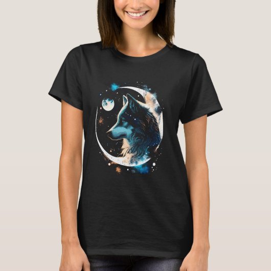 Wolf Moon Galaxy Space Art Cool Wolves Gift Idee T-shirt (Voorkant)