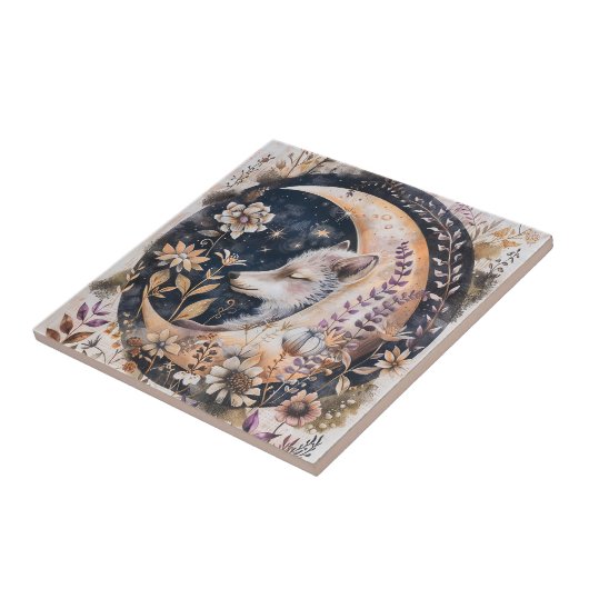 Wolf Moon Keramische Tegel Tegeltje (Zijkant)