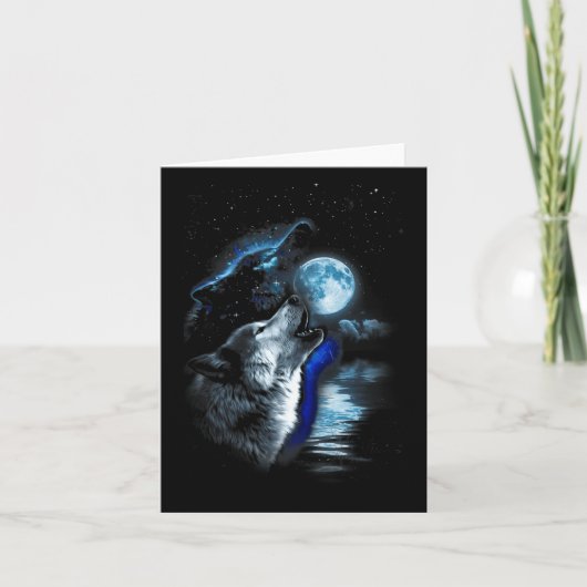 Wolf Moon Lake Wolf Howling Volle Maan Wolf Graphi Kaart (Voorkant)