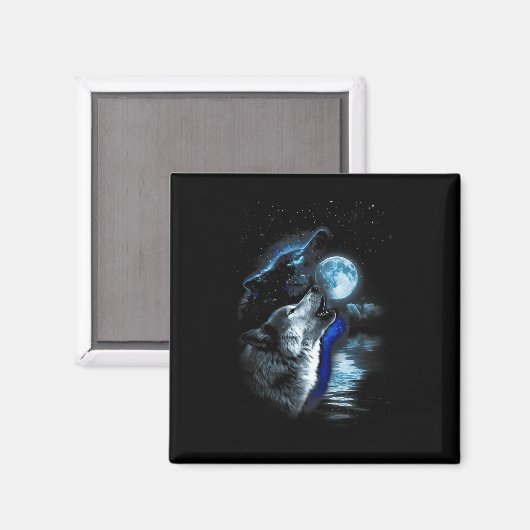 Wolf Moon Lake Wolf Howling Volle Maan Wolf Graphi Magneet (Voorkant / Achterkant)