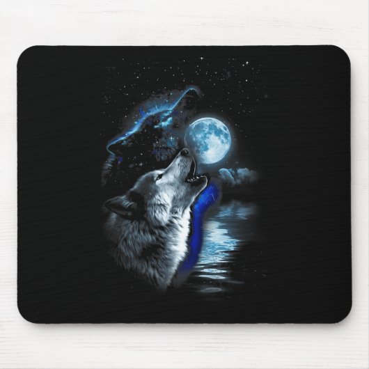 Wolf Moon Lake Wolf Howling Volle Maan Wolf Graphi Muismat (Voorkant)